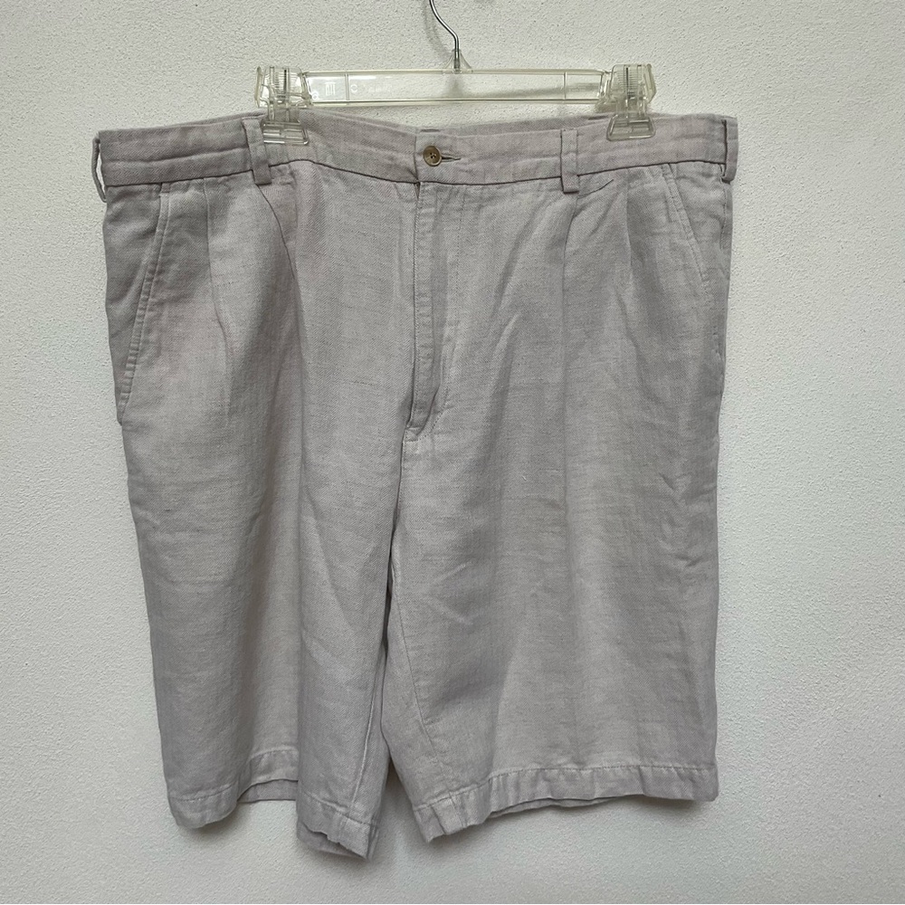 Caribbean Oatmeal Herringbone Linen Blend Flat Front Shorts Size 38 Spring